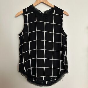 Who What Wear Black Plaid Windowpane Sleeveless Top